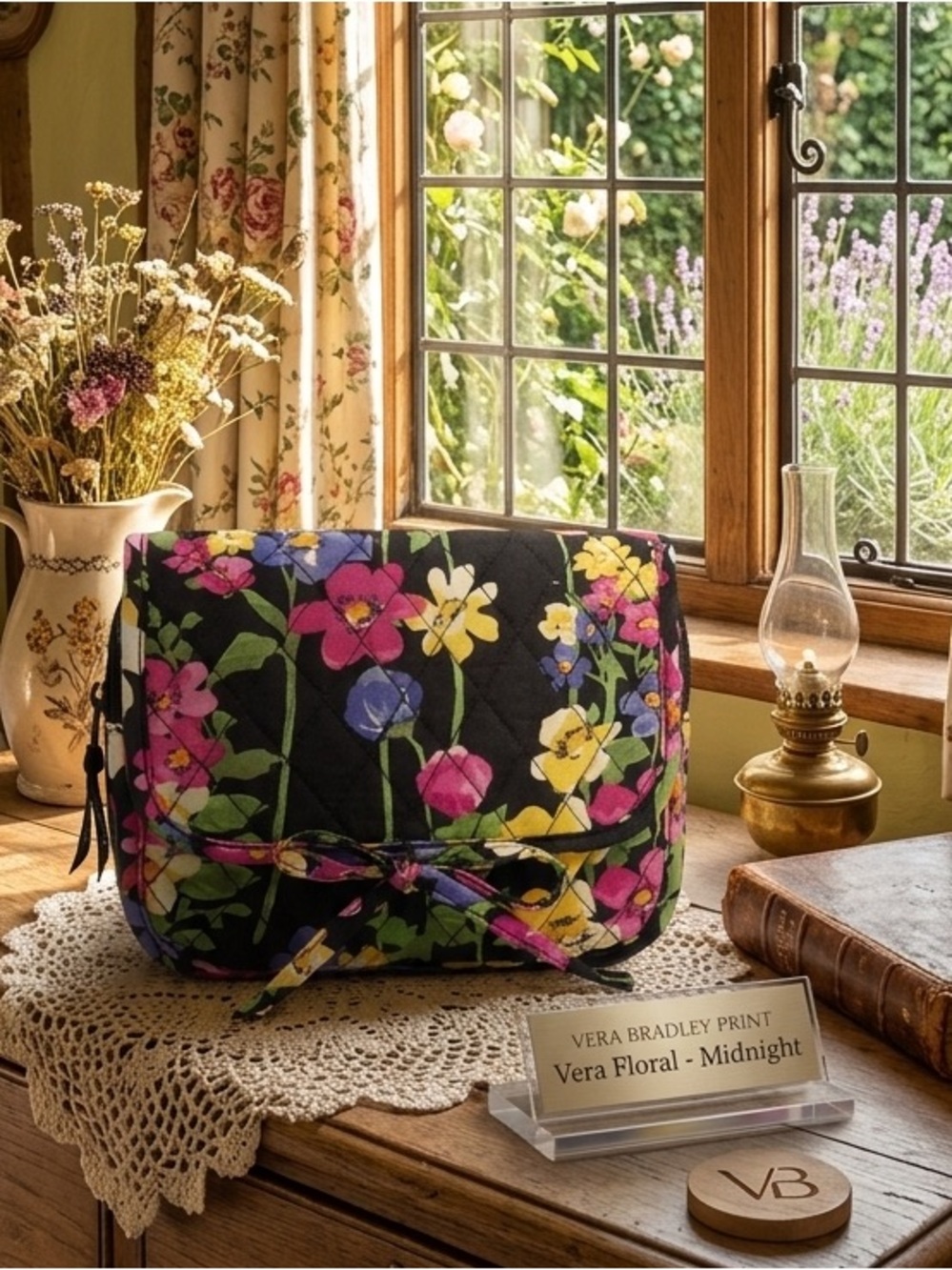 Vera Bradley Wildflower Garden Cottage Floral Organizer Cosmetic Bag Medium Size